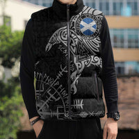 Scotland Viking Ravens Sleeveless Puffer Jacket Vegvisir Runes Pattern - Wonder Print Shop