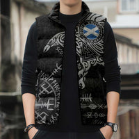 Scotland Viking Ravens Sleeveless Puffer Jacket Vegvisir Runes Pattern - Wonder Print Shop