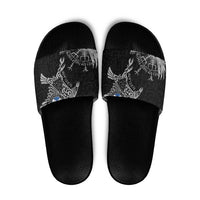 Scotland Viking Ravens Slide Sandals Vegvisir Runes Pattern - Wonder Print Shop