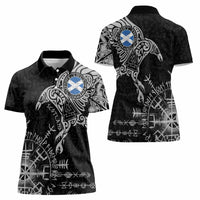 Scotland Viking Ravens Women Polo Shirt Vegvisir Runes Pattern - Wonder Print Shop