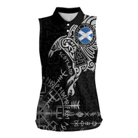 Scotland Viking Ravens Women Sleeveless Polo Shirt Vegvisir Runes Pattern - Wonder Print Shop