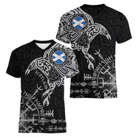 Scotland Viking Ravens Women V-Neck T-Shirt Vegvisir Runes Pattern - Wonder Print Shop