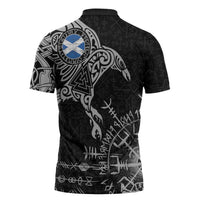 Scotland Viking Ravens Zipper Polo Shirt Vegvisir Runes Pattern - Wonder Print Shop