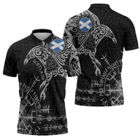 Scotland Viking Ravens Zipper Polo Shirt Vegvisir Runes Pattern - Wonder Print Shop