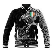 Ireland Viking Ravens Baseball Jacket Vegvisir Runes Pattern - Wonder Print Shop