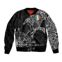 Ireland Viking Ravens Bomber Jacket Vegvisir Runes Pattern - Wonder Print Shop