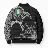 Ireland Viking Ravens Bomber Puffer Jacket Vegvisir Runes Pattern - Wonder Print Shop
