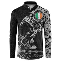 Ireland Viking Ravens Button Sweatshirt Vegvisir Runes Pattern - Wonder Print Shop