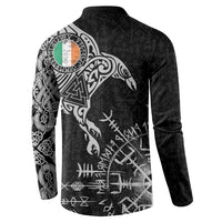 Ireland Viking Ravens Button Sweatshirt Vegvisir Runes Pattern - Wonder Print Shop