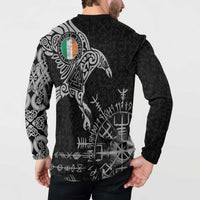 Ireland Viking Ravens Button Sweatshirt Vegvisir Runes Pattern - Wonder Print Shop