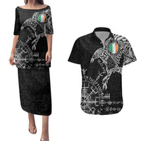 Ireland Viking Ravens Couples Matching Puletasi and Hawaiian Shirt Vegvisir Runes Pattern - Wonder Print Shop