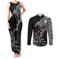 Ireland Viking Ravens Couples Matching Tank Maxi Dress and Long Sleeve Button Shirt Vegvisir Runes Pattern - Wonder Print Shop