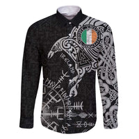 Ireland Viking Ravens Family Matching Off The Shoulder Long Sleeve Dress and Hawaiian Shirt Vegvisir Runes Pattern - Wonder Print Shop
