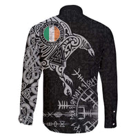 Ireland Viking Ravens Family Matching Off The Shoulder Long Sleeve Dress and Hawaiian Shirt Vegvisir Runes Pattern - Wonder Print Shop