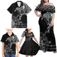 Ireland Viking Ravens Family Matching Off Shoulder Maxi Dress and Hawaiian Shirt Vegvisir Runes Pattern - Wonder Print Shop