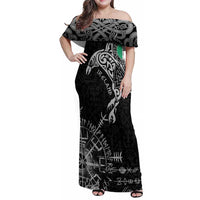 Ireland Viking Ravens Family Matching Off Shoulder Maxi Dress and Hawaiian Shirt Vegvisir Runes Pattern - Wonder Print Shop