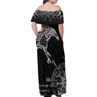 Ireland Viking Ravens Family Matching Off Shoulder Maxi Dress and Hawaiian Shirt Vegvisir Runes Pattern - Wonder Print Shop