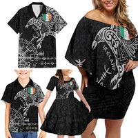 Ireland Viking Ravens Family Matching Off Shoulder Short Dress and Hawaiian Shirt Vegvisir Runes Pattern - Wonder Print Shop