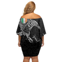 Ireland Viking Ravens Family Matching Off Shoulder Short Dress and Hawaiian Shirt Vegvisir Runes Pattern - Wonder Print Shop