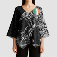 Ireland Viking Ravens Kimono Sleeve Blouse Vegvisir Runes Pattern - Wonder Print Shop