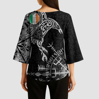 Ireland Viking Ravens Kimono Sleeve Blouse Vegvisir Runes Pattern - Wonder Print Shop