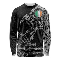 Ireland Viking Ravens Long Sleeve Shirt Vegvisir Runes Pattern - Wonder Print Shop