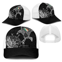 Ireland Viking Ravens Mesh Trucker Cap Vegvisir Runes Pattern - Wonder Print Shop