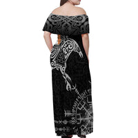 Ireland Viking Ravens Off Shoulder Maxi Dress Vegvisir Runes Pattern - Wonder Print Shop