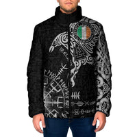 Ireland Viking Ravens Padded Jacket Vegvisir Runes Pattern - Wonder Print Shop