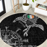 Ireland Viking Ravens Round Carpet Vegvisir Runes Pattern - Wonder Print Shop
