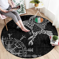 Ireland Viking Ravens Round Carpet Vegvisir Runes Pattern - Wonder Print Shop