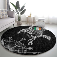 Ireland Viking Ravens Round Carpet Vegvisir Runes Pattern - Wonder Print Shop