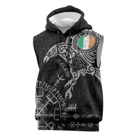 Ireland Viking Ravens Sleeveless Hoodie Vegvisir Runes Pattern - Wonder Print Shop