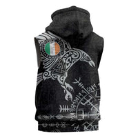 Ireland Viking Ravens Sleeveless Hoodie Vegvisir Runes Pattern - Wonder Print Shop