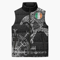 Ireland Viking Ravens Sleeveless Puffer Jacket Vegvisir Runes Pattern - Wonder Print Shop