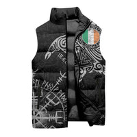 Ireland Viking Ravens Sleeveless Puffer Jacket Vegvisir Runes Pattern - Wonder Print Shop