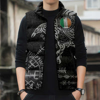 Ireland Viking Ravens Sleeveless Puffer Jacket Vegvisir Runes Pattern - Wonder Print Shop