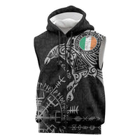 Ireland Viking Ravens Sleeveless Zip Hoodie Vegvisir Runes Pattern - Wonder Print Shop