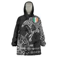 Ireland Viking Ravens Wearable Blanket Hoodie Vegvisir Runes Pattern - Wonder Print Shop