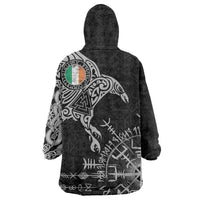 Ireland Viking Ravens Wearable Blanket Hoodie Vegvisir Runes Pattern - Wonder Print Shop