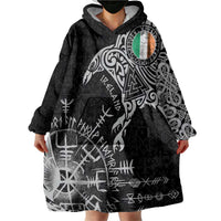 Ireland Viking Ravens Wearable Blanket Hoodie Vegvisir Runes Pattern - Wonder Print Shop