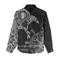 Ireland Viking Ravens Women Casual Shirt Vegvisir Runes Pattern - Wonder Print Shop