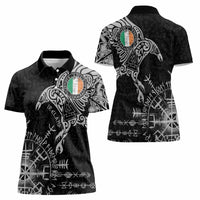 Ireland Viking Ravens Women Polo Shirt Vegvisir Runes Pattern - Wonder Print Shop
