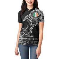Ireland Viking Ravens Women Polo Shirt Vegvisir Runes Pattern - Wonder Print Shop