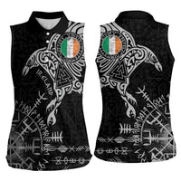 Ireland Viking Ravens Women Sleeveless Polo Shirt Vegvisir Runes Pattern - Wonder Print Shop