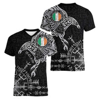 Ireland Viking Ravens Women V-Neck T-Shirt Vegvisir Runes Pattern - Wonder Print Shop