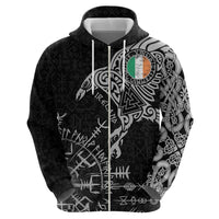 Ireland Viking Ravens Zip Hoodie Vegvisir Runes Pattern - Wonder Print Shop