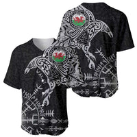 Wales Viking Ravens Baseball Jersey Vegvisir Runes Pattern - Wonder Print Shop