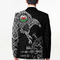 Wales Viking Ravens Blazer Vegvisir Runes Pattern - Wonder Print Shop