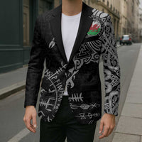 Wales Viking Ravens Blazer Vegvisir Runes Pattern - Wonder Print Shop